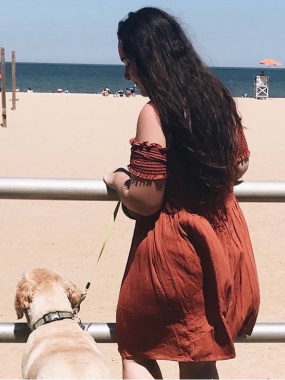 Women’s Smocked Off-Shoulder Mini Dress in Rust